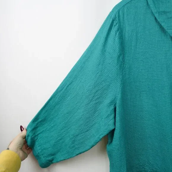 Nilgun Derman Niche Asymmetric Linen Blend Blouse Size XL Teal Green Lagenlook‎ - Picture 3 of 8